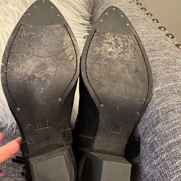 Frye Fringe Suede Booties – Women’s Size 9.5M – Black – Boho Style Boots Fringe - Picture 4 of 10